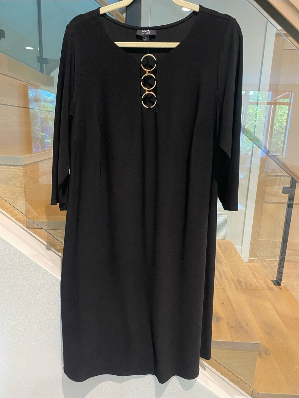 MSK Black Midi Dress with Gold Ring Accent